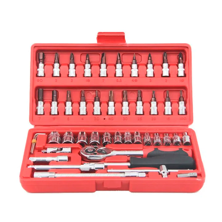 46-Piece High-Torque Ratchet Socket Wrench Maintenance Toolkit