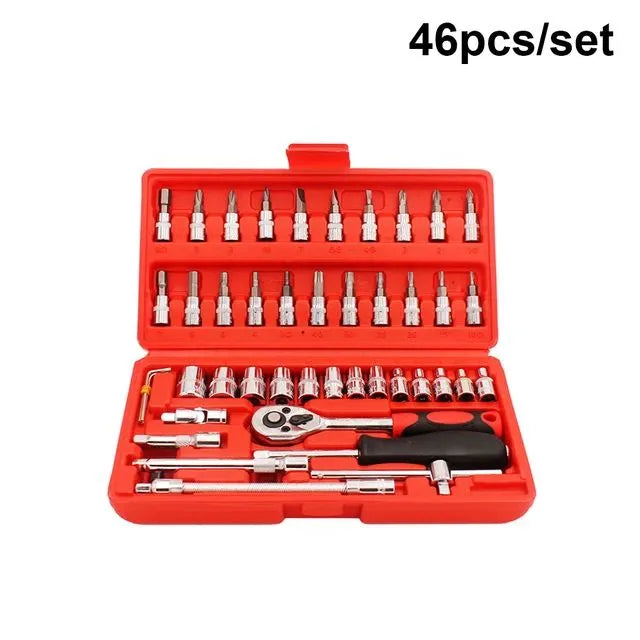 46-Piece High-Torque Ratchet Socket Wrench Maintenance Toolkit