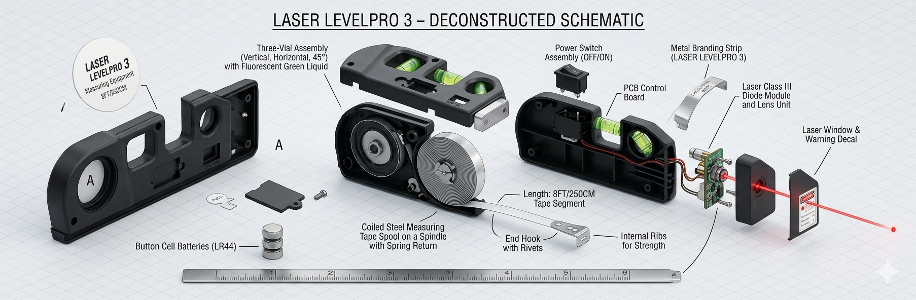 Multipurpose 4-in-1 Laser Level Spirit Tool