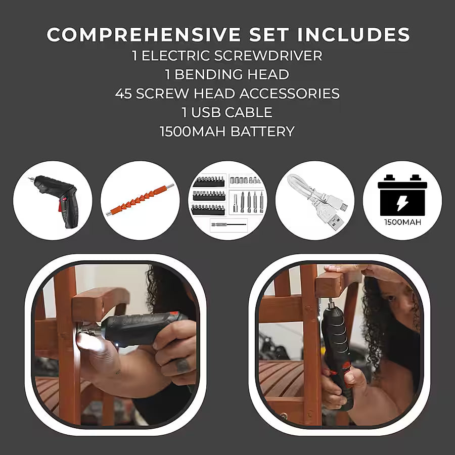 47-Piece Cordless Rechargeable Electric Screwdriver Kit (USB-C)