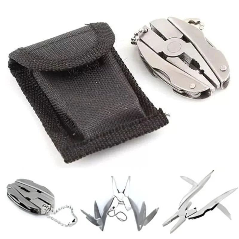 Stainless Steel Mini Pocket Multitool Plier & Knife Keychain Kit