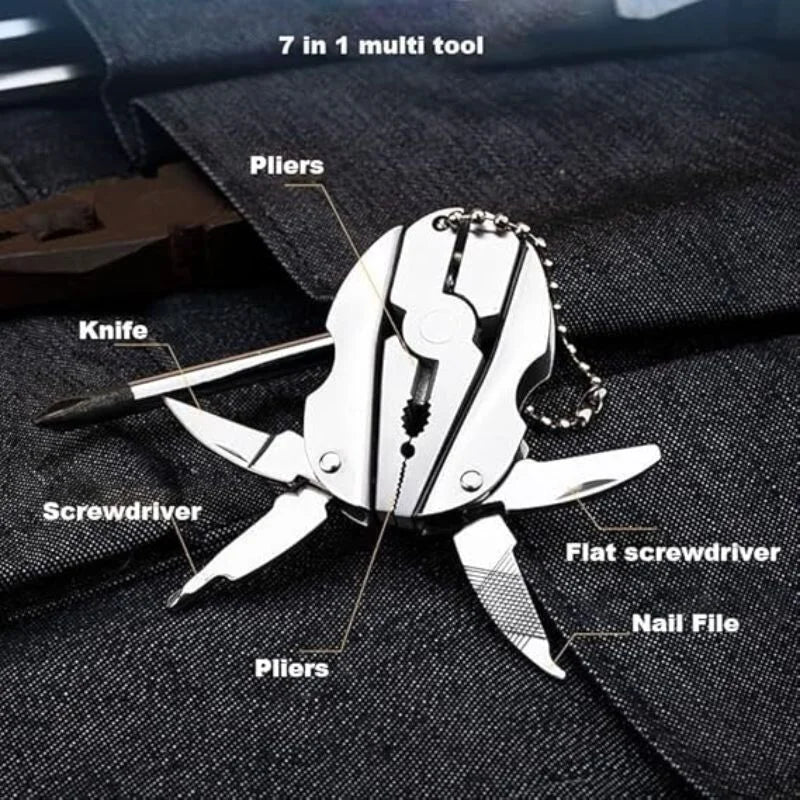 Stainless Steel Mini Pocket Multitool Plier & Knife Keychain Kit