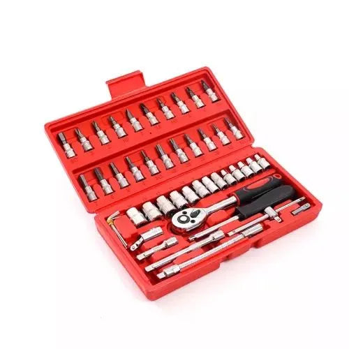 46-Piece High-Torque Ratchet Socket Wrench Maintenance Toolkit