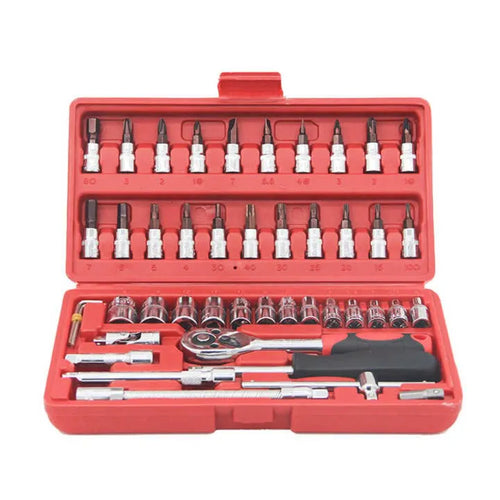46-Piece High-Torque Ratchet Socket Wrench Maintenance Toolkit
